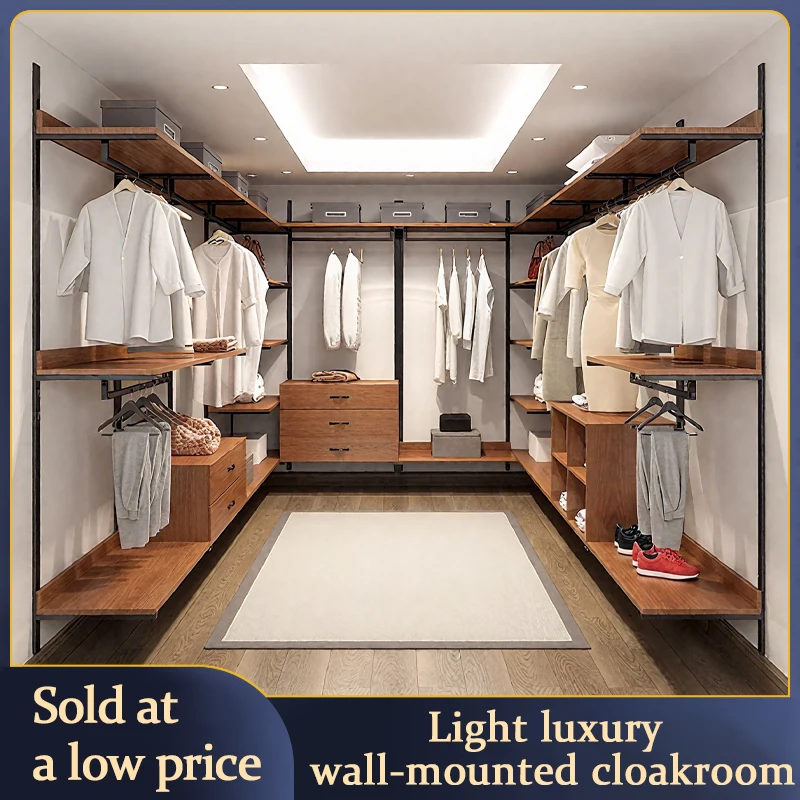 Maßgeschneiderter, an der Wand eingebauter Schlafzimmer-Kleiderschrank, DIY begehbare offene Metall-Garderobe, L-förmiger Eckschrank, Stahlrahmen-Zubehör