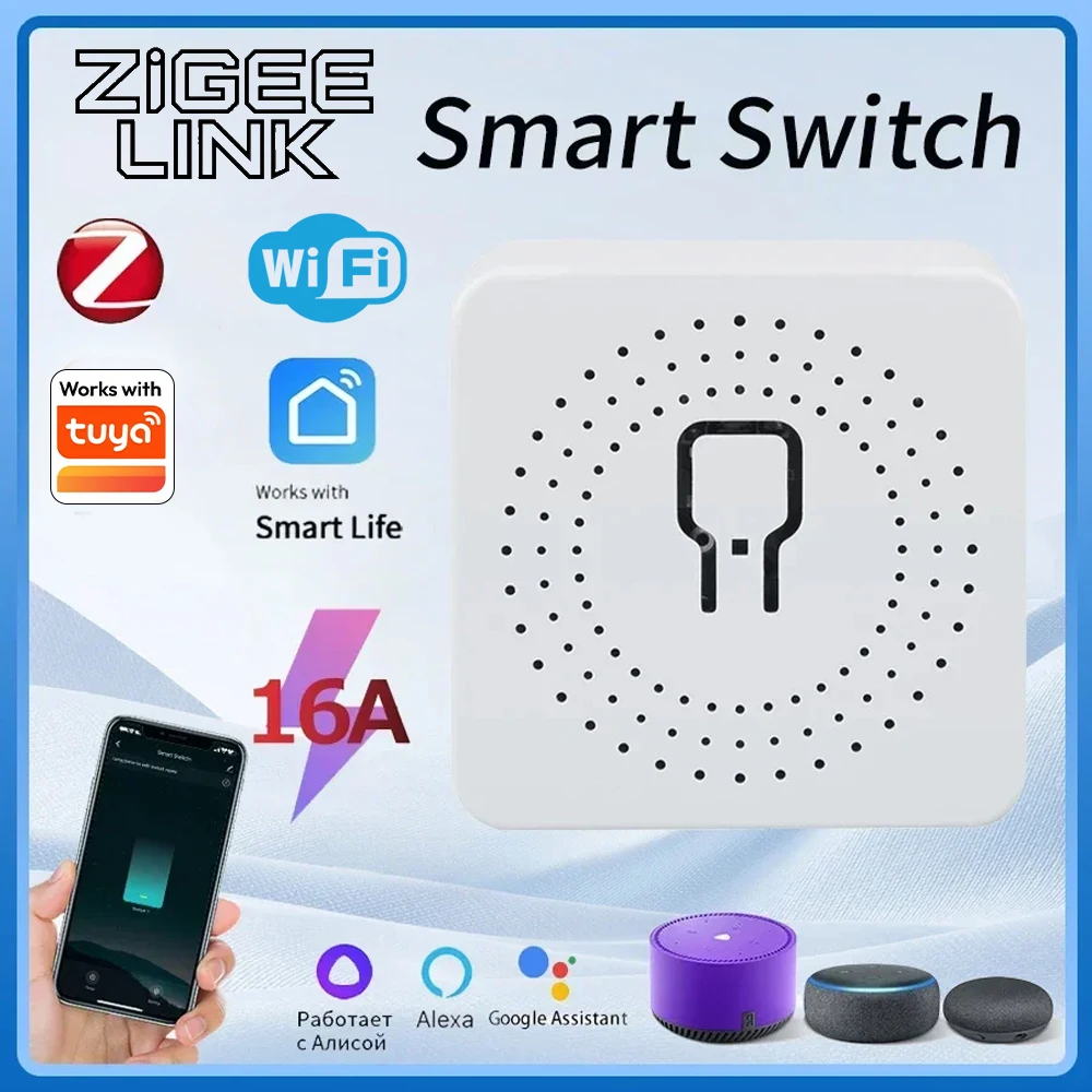 Smart WiFi/Zigbee Schalter 16A 20A Modul Relaismodul Smart Support 2-Wege-Relais-Timer mit Google Home Alexa Alice Smart Life Image