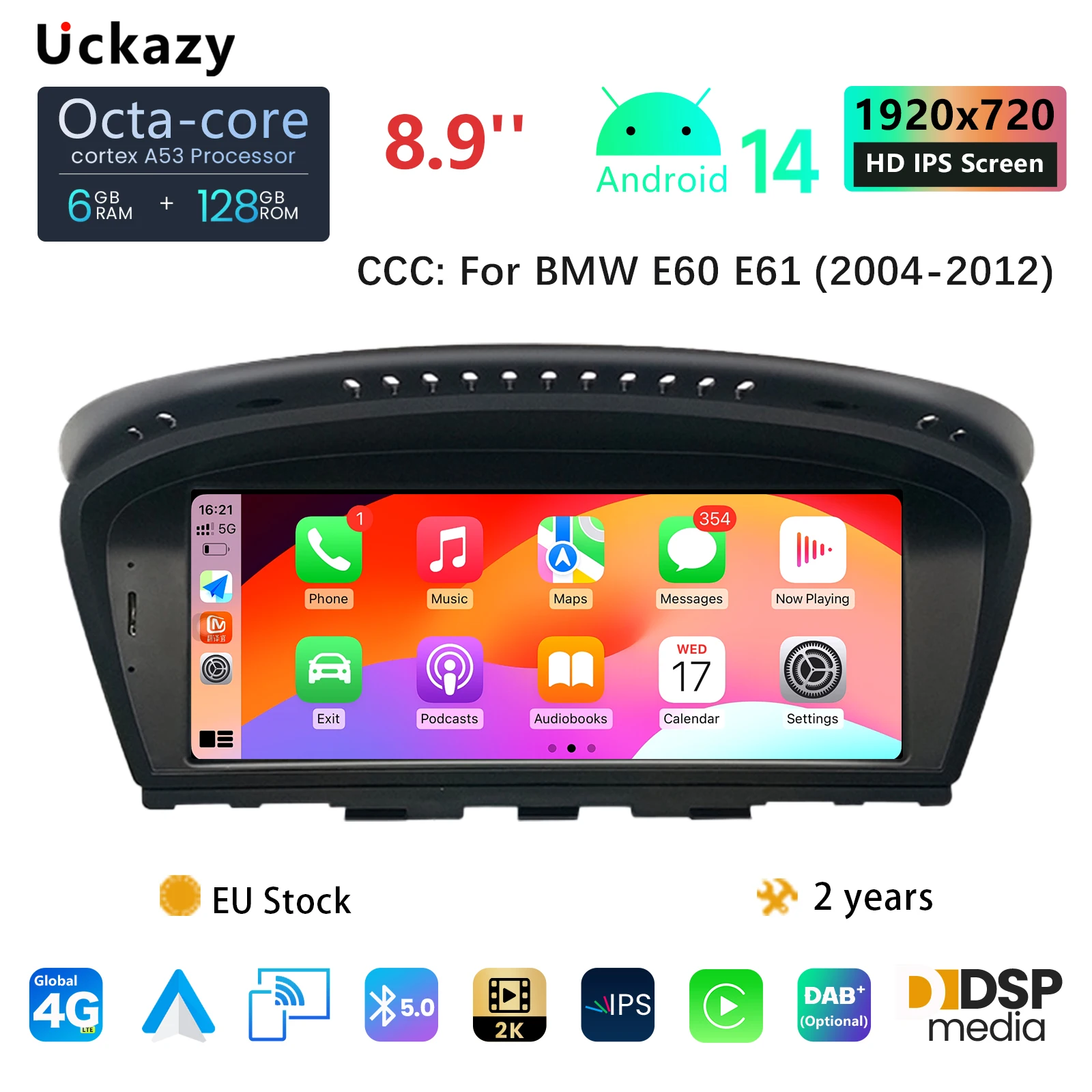 Android 14 Drahtlose Carplay Auto Multimedia Für BMW Serie 5/3 E60 E61 E62 E63 E90 E91 Radio Bildschirm CIC/CCC GPS Navigation Audio 4G Image