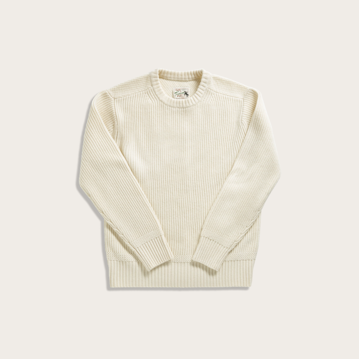 Tecovas Men's Crew Neck Desert Sweater Top, Whisper White, Wool, Small