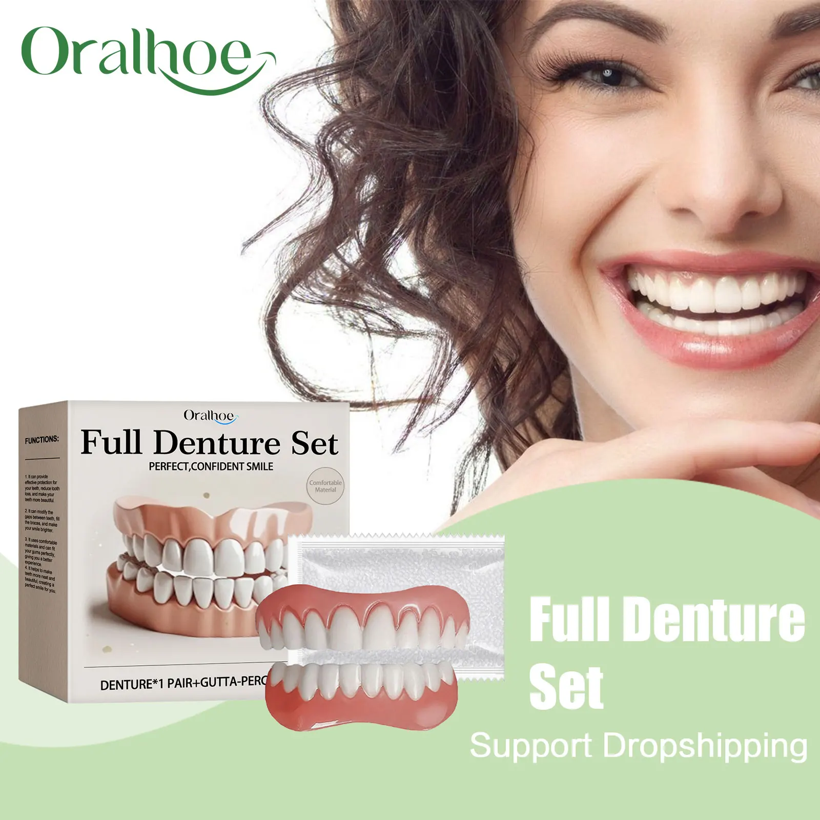 Silikon-Prothesenset, weich, verschleißfest, passend für Zahnreparatur, fehlt, wiederherstellen, helles Lächeln, Zahnprothesen-Set für obere und untere falsche Zähne Image