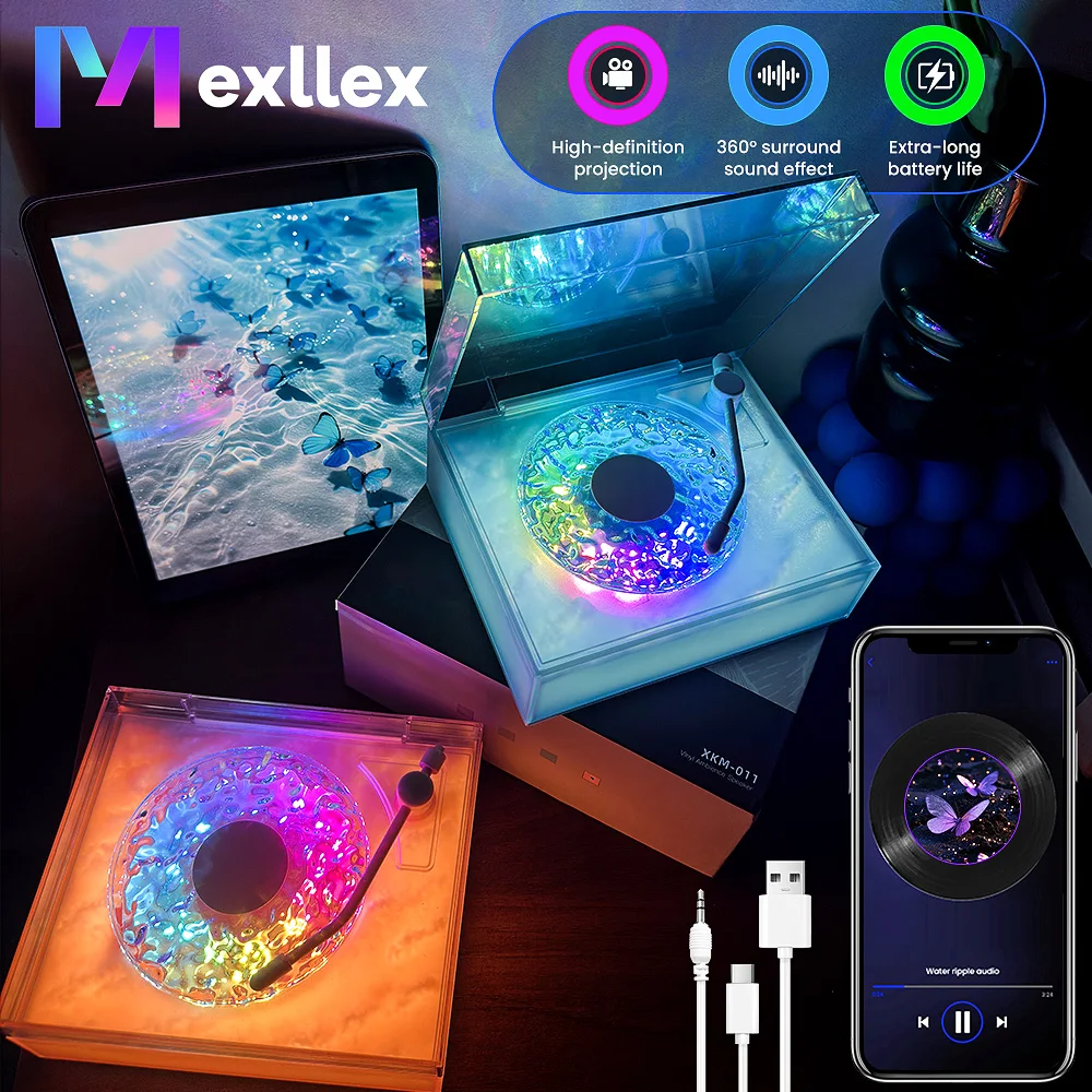 Water Ripple BT-Lautsprecher mit Nachtlicht, drei Wiedergabemodi, geräuschloser tragbarer Waves Disc-Player, Musik-Player für Schlafzimmer Image