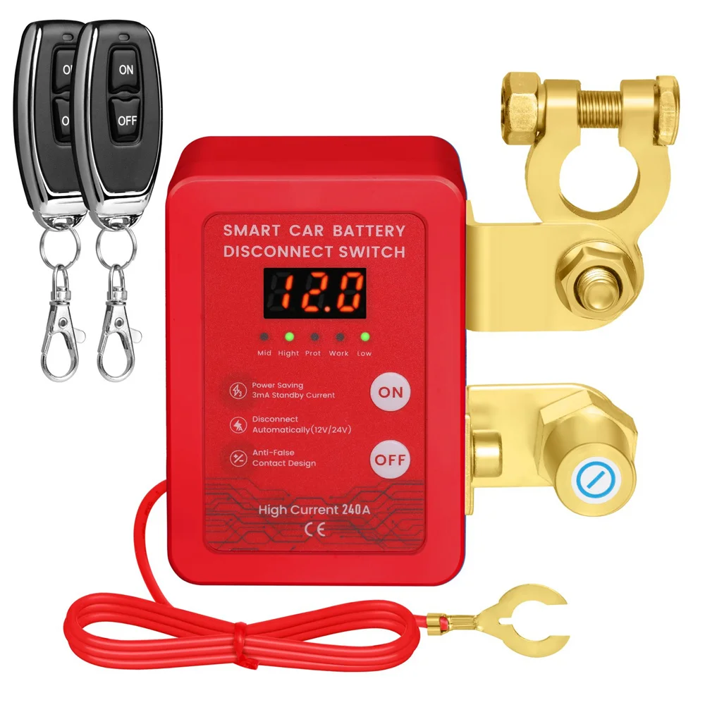 Neuester 240A Kill Switch 12V Fernbedienung Batterietrennschalter mit LED-Spannungsanzeige Automatischer Stromabschalter für Auto Image