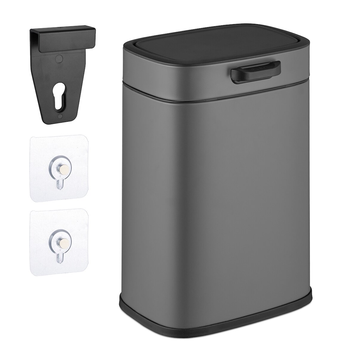 Relaxdays Küchenmülleimer 5 L, hängender Biomüllbehälter, Inneneimer, Aufhängung & Klebepads, Türmüllbehälter, grau Image