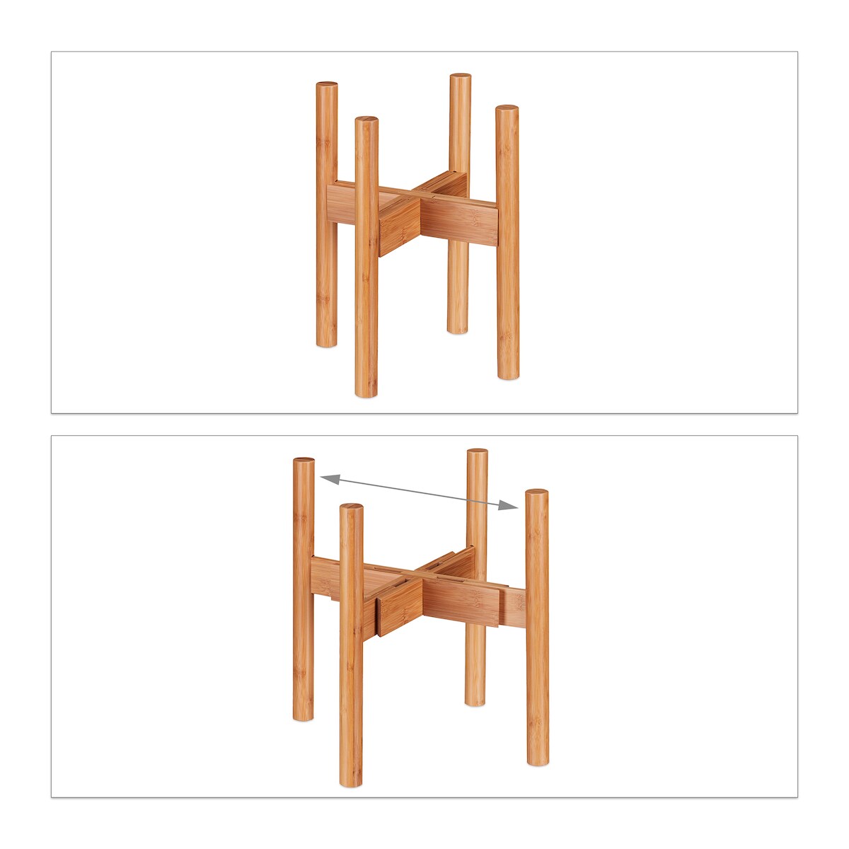 Relaxdays Blumenständer Bambus, individuell verstellbar, für Blumentöpfe bis 32 cm, Pflanzenständer, H: 35,5 cm, natur Image