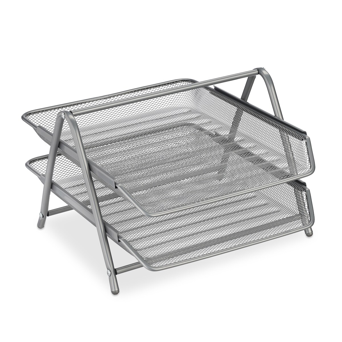 Relaxdays Dokumentenablage, 2 Fächer, Büroablage Metall, HxBxT: 20,5 x 30 x 35,5 cm, Mesh-Stil, Briefablage, silber Image