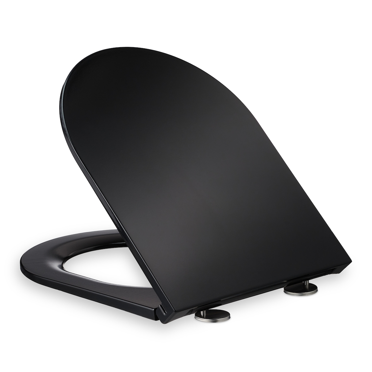 Relaxdays Toilettendeckel mit Absenkautomatik & Quick Release, 36 x 45 cm, Duroplast, Montage von oben, D-Form, schwarz Image