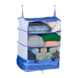 Relaxdays Gepäck Organizer zum Hängen, HBT: 55x44x30 cm, Kofferorganizer faltbar, 4 Fächer, tragbarer Packwürfel, blau Image