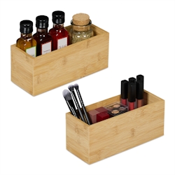 Relaxdays Aufbewahrungsbox Bambus, 2er Set, Ordnungsbox ohne Deckel, HBT: 9,5x23x9 cm, Bambusbox Küche, Bad, Büro, natur Image