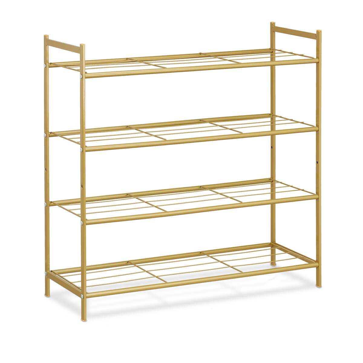 Relaxdays Schuhregal, Metall, mit 4 Ebenen, stapelbar, erweiterbar, HBT 70 x 70 x 26 cm, für bis zu 12 Paar Schuhe, gold Image