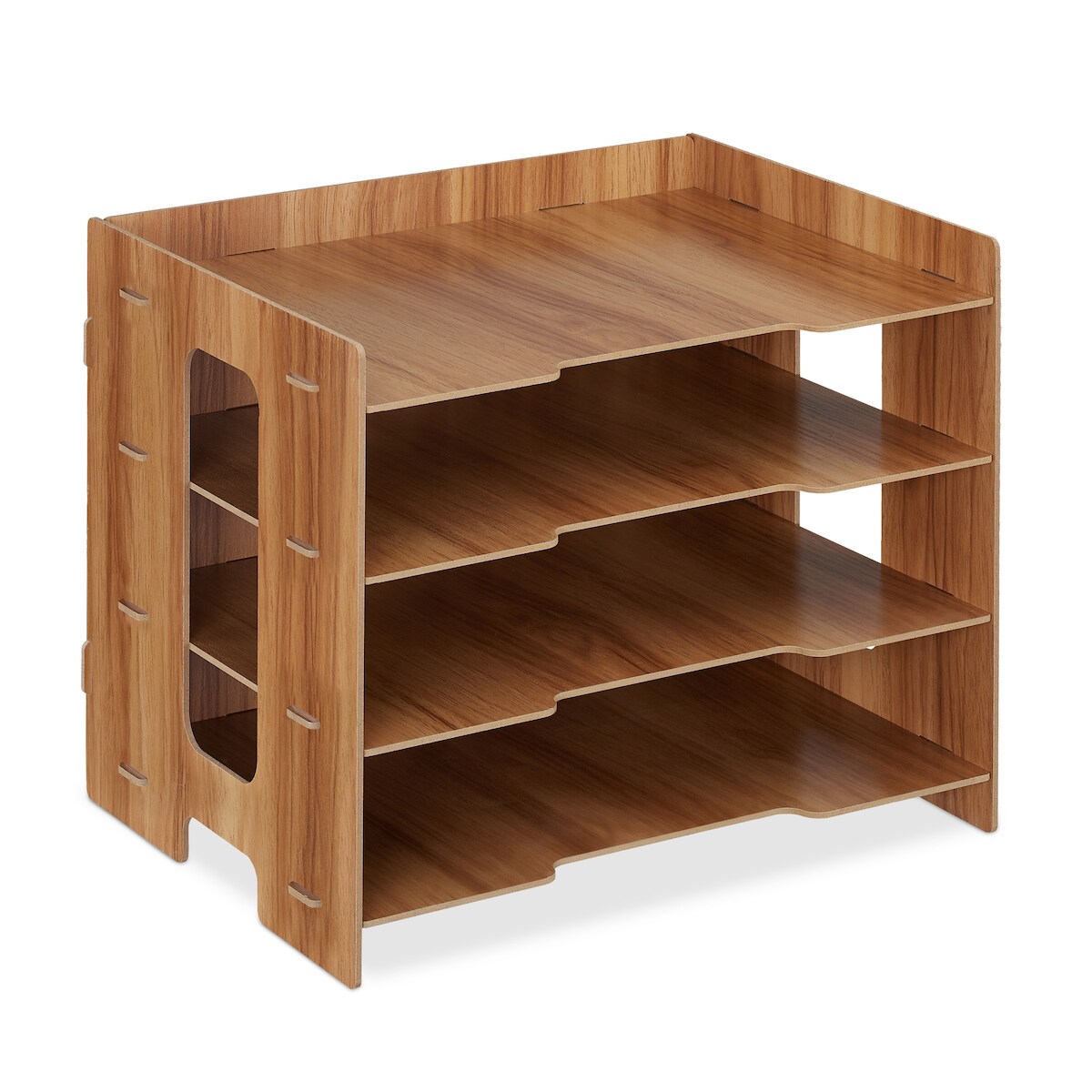 Relaxdays Briefablage, Büro Organizer aus MDF, A4 Papier, 3 Fächer, Dokumentenablage HBT: 27 x 32,5 x 25 cm, dunkelbraun Image