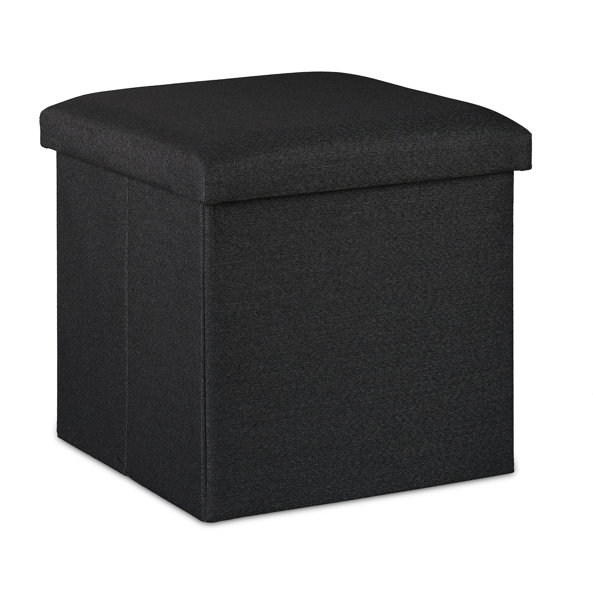 Relaxdays Sitzhocker mit Stauraum, faltbar, weich gepolstert, eckig, Stoff, Sitzwürfel, HBT 37 x 37,5 x 37,5 cm, schwarz Image