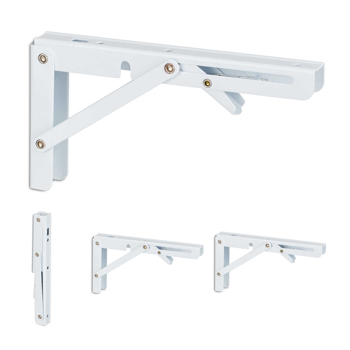 Relaxdays Regalträger 4er Set, klappbare Regalhalterung, für die Wand, Regalwinkel, Metall, HxBxT: 11 x 3 x 20 cm, weiß Image