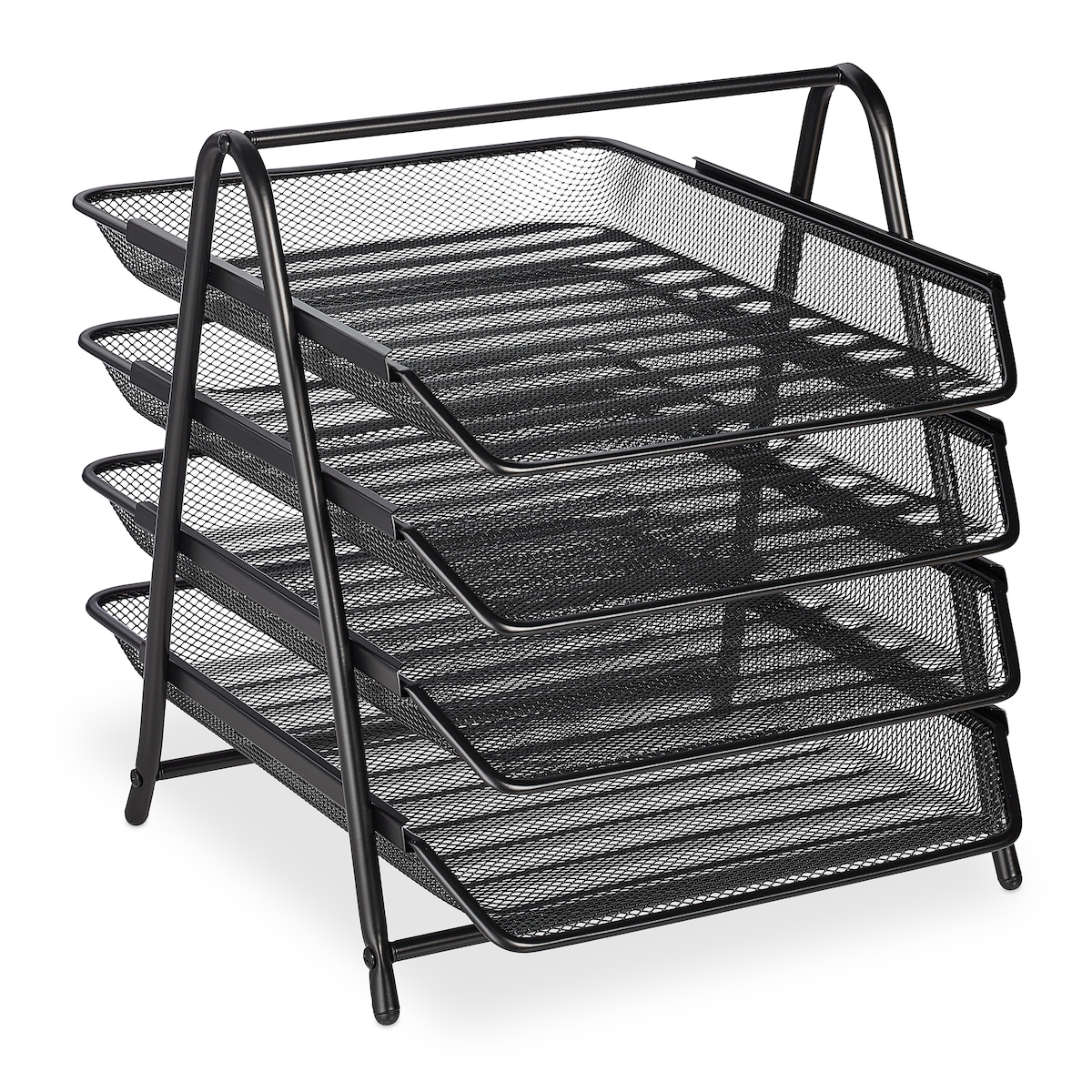 Relaxdays Dokumentenablage, 4 Fächer, Mesh-Metall, Briefablage für A4, HxBxT: 32,5 x 30 x 35,5 cm, Ablagesystem, schwarz Image
