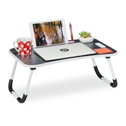 Relaxdays Laptoptisch für Bett & Couch, H x B x T: 26 x 63 x 40 cm, klappbarer Betttisch, Notebooktisch, schwarz/weiß Image
