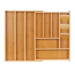Relaxdays Besteckkasten, ausziehbar, 8–11 Fächer, HxBxT: 5,5 x 32–54 x 42 cm, Bambus & MDF, Schubladeneinsatz, natur Image