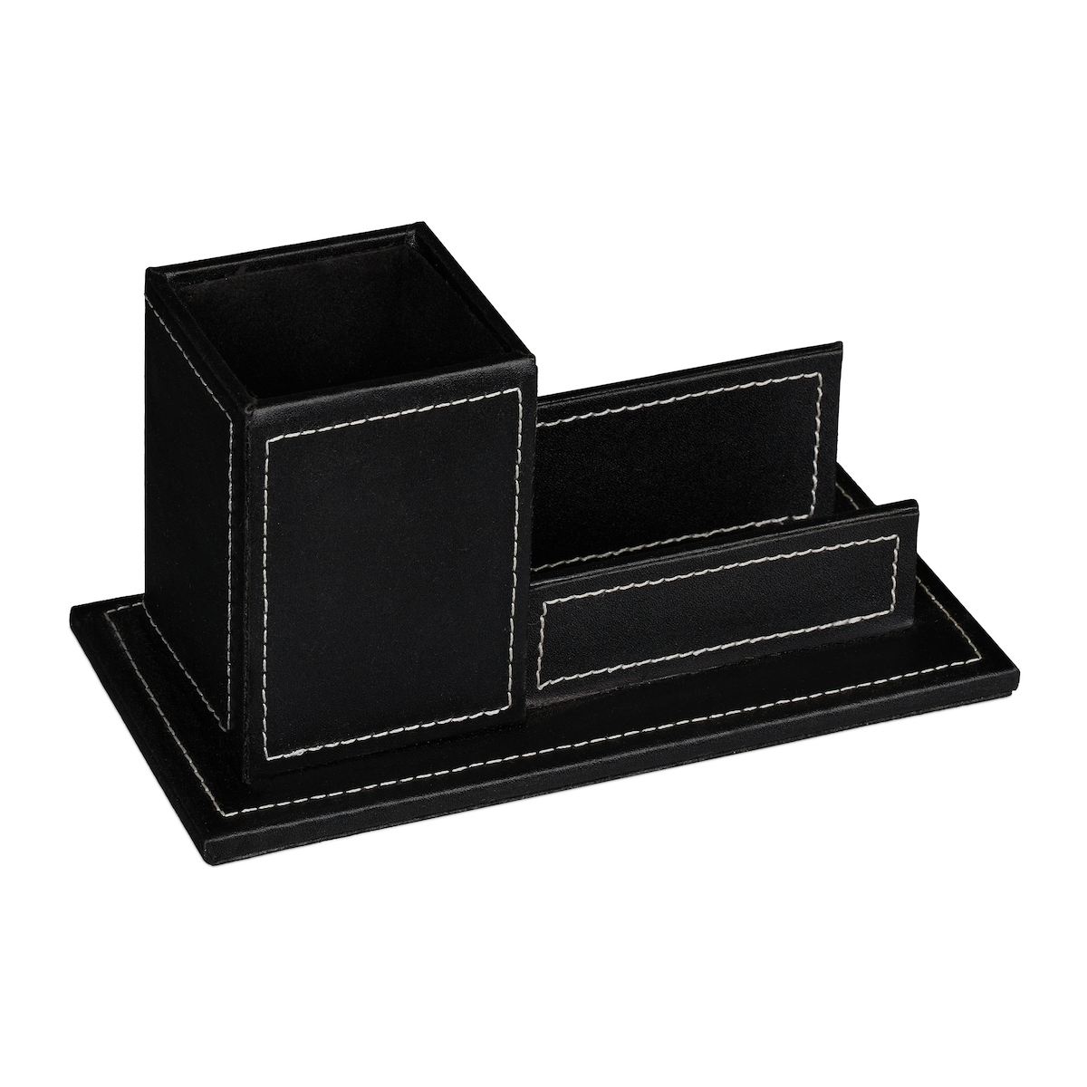 Relaxdays Schreibtisch Organizer mit Stiftebecher & Visitenkartenhalter, Kunstleder, HBT: 10,5 x 20 x 10 cm, schwarz Image