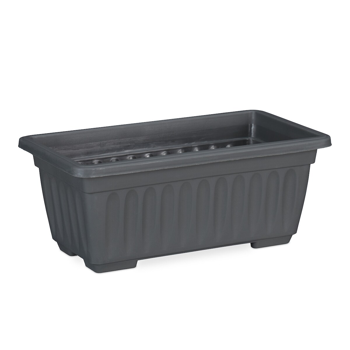 Relaxdays Blumenkasten 4er Set, drinnen & draußen, eckiger Blumentopf, HxBxT: 14 x 34 x 18,5 cm, Kunststoff, anthrazit Image