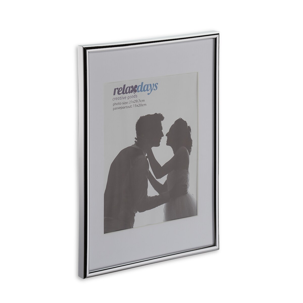 Relaxdays Bilderrahmen 2er Set, Din A4, Passepartout 15x20 cm, Glasscheibe, Fotorahmen zum Stellen & Hinhängen, silber Image