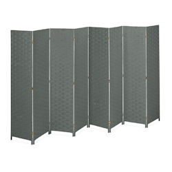 Relaxdays Paravent, 8-teilig, Raumtrenner faltbar, HxB 170x320 cm, Sichtschutz innen, Holz, Papierseil, Trennwand, grau Image