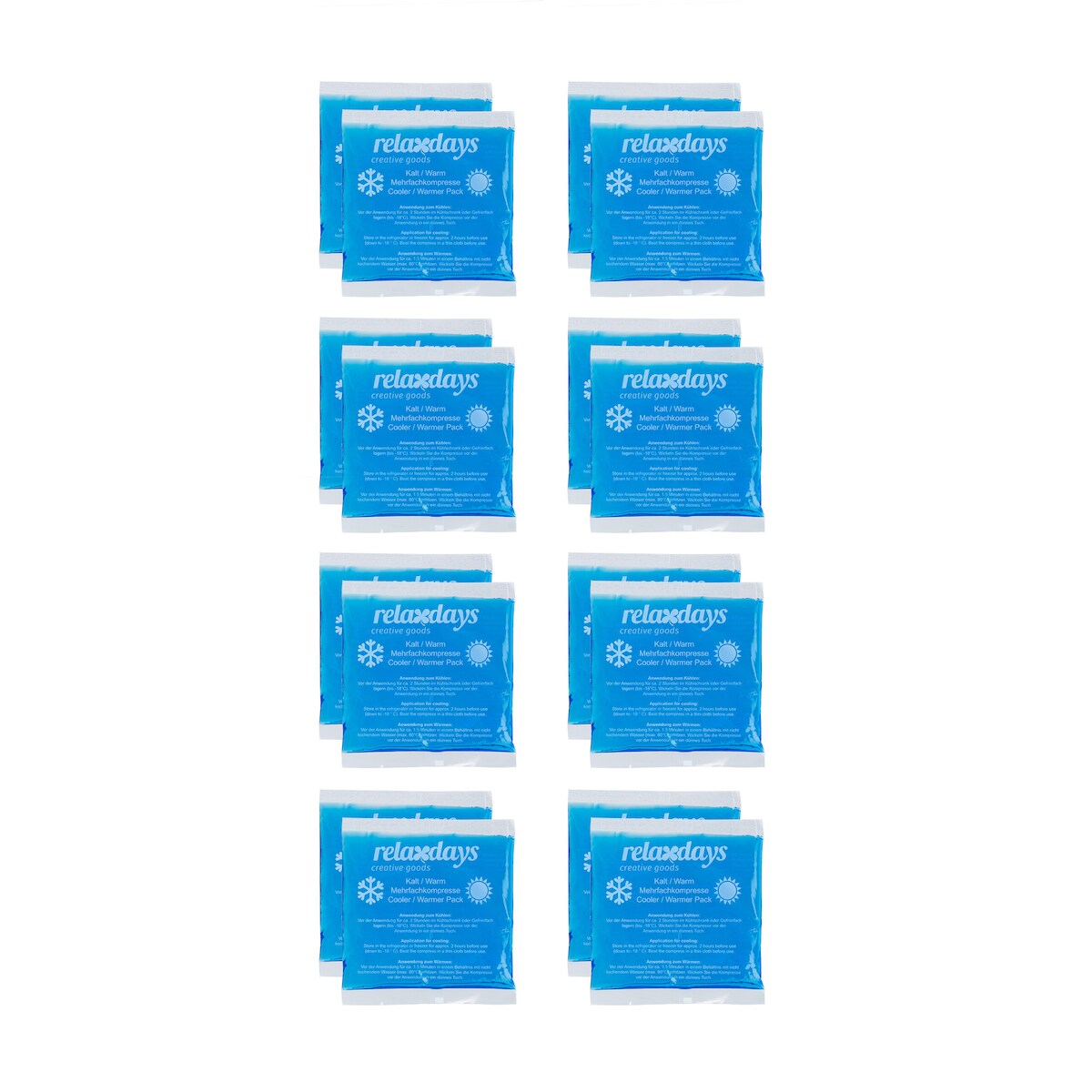 Relaxdays Kühlpads, 16er Set, Kalt-Warm-Kompressen, 14 x 13 cm, Erste Hilfe, wiederverwendbare Gelkühlkompressen, blau Image