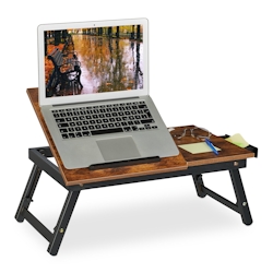 Relaxdays Laptoptisch für Bett & Couch, klappbarer Betttisch, Bambus, höhenverstellbar, Betttablett, dunkelbraun/schwarz Image