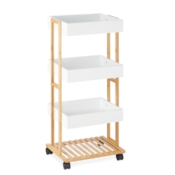 Relaxdays Servierwagen, Bambus & MDF, Küchenwagen mit 4 Etagen, Rollwagen, Küche & Bad, HBT: 88 x 40 x 30 cm, natur/weiß