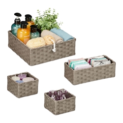 Relaxdays Aufbewahrungskorb geflochten, 4er Set, 3 Größen, Badezimmerkorb, Schrank & Regal, Papierseil, Dekokörbe, grau Image