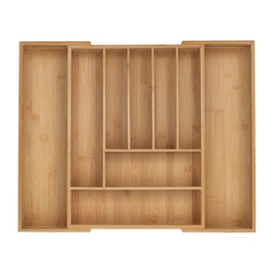 Relaxdays Besteckkasten, 7–9 Fächer, ausziehbarer Besteck Schubladeneinsatz, HxBxT: 5 x 32,5-53,5 x 43 cm, Bambus, natur Image