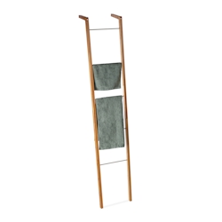 Relaxdays Leiterregal aus Bambus, Handtuchhalter, Dekoleiter mit 5 Sprossen, Regalleiter, HBT: 180 x 35 x 20 cm, natur Image