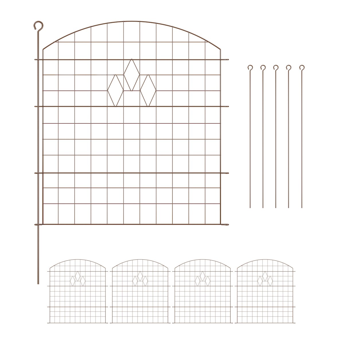 Relaxdays Teichzaun, 5 Zaunelemente, je H x B: 78 x 76 cm, zum Stecken, aus Metall, für Garten, Pool, Beetzaun, braun Image
