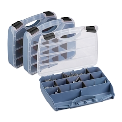 Relaxdays Sortierbox 3er Set, verschließbarer Werkzeugkasten, Kleinteilebox konfigurierbar, HBT 6x32x26 cm, grau-schwarz Image