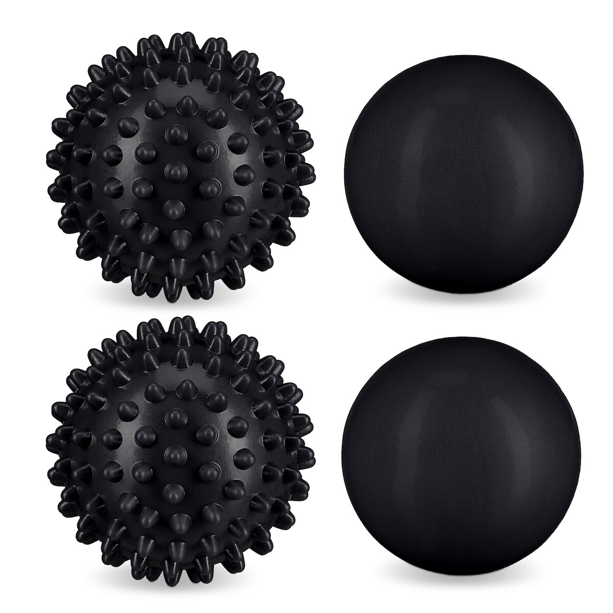 Relaxdays Massageball 4er Set, Igelball & glatter Lacrosse-Ball, Ø 6,5 & 6 cm, Selbstmassage, Faszienball hart, schwarz Image