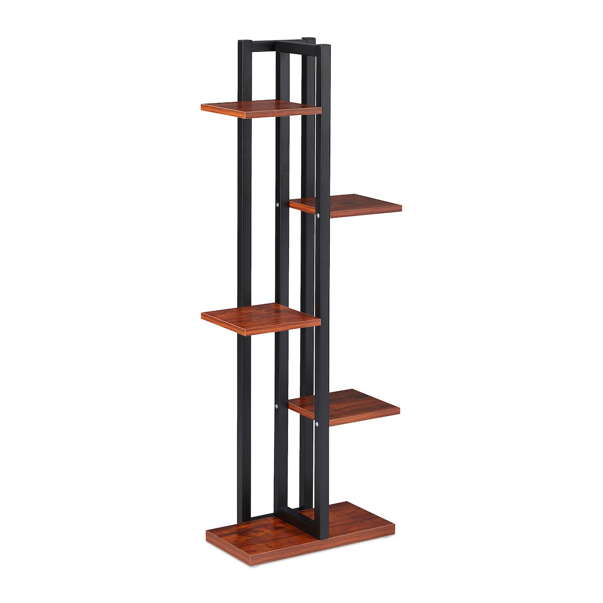Relaxdays Pflanzenregal, Blumentreppe mit 5 Ablagen, HBT 117 x 43 x 22 cm, Stahl u. MDF, Blumenregal innen, dunkelbraun Image