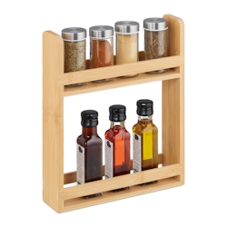 Relaxdays Gewürzregal, Bambus, HxBxT: 30,5 x 25,5 x 6,5 cm, 2 Etagen, Gewürzaufbewahrung stehend, Gewürzständer, natur