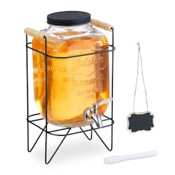 Relaxdays Getränkespender mit Ständer, Limobehälter 5L, Edelstahl Zapfhahn & Deckel, Wasserspender, Glas, transparent Image