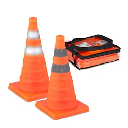 Relaxdays Pylonen groß, 2er Set Leitkegel faltbar, Reflektor-Streifen, Faltkegel, HBT 45 x 24,5 x 24,5 cm, orange/silber Image