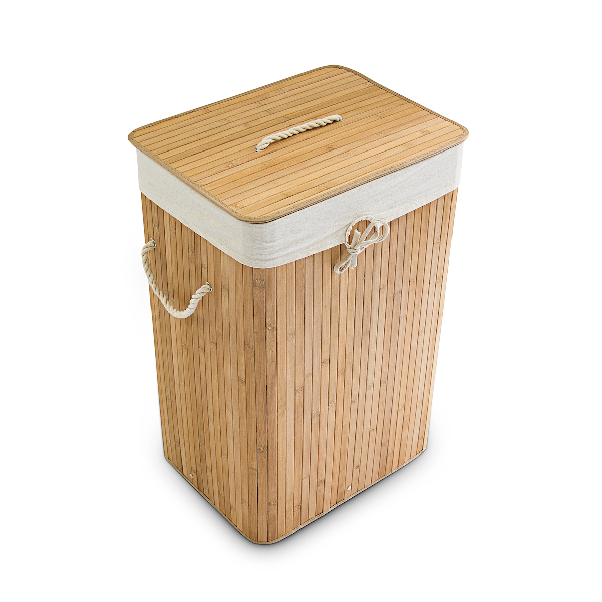Relaxdays Wäschekorb Bambus, mit Deckel, rechteckig, XL, 83 L, faltbarer Wäschesammler, HBT 65,5 x 43,5 x 33,5 cm, natur Image