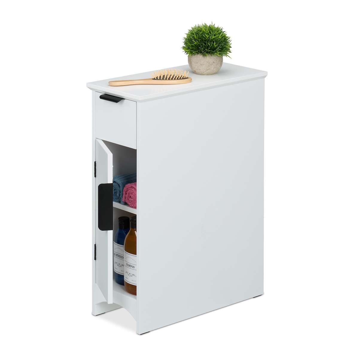 Relaxdays Nischenschrank, Schublade, 2 Schrankfächer, HxBxT: 61,5 x 21 x 46 cm, Bad und Küche, MDF, Beistellregal, weiß Image