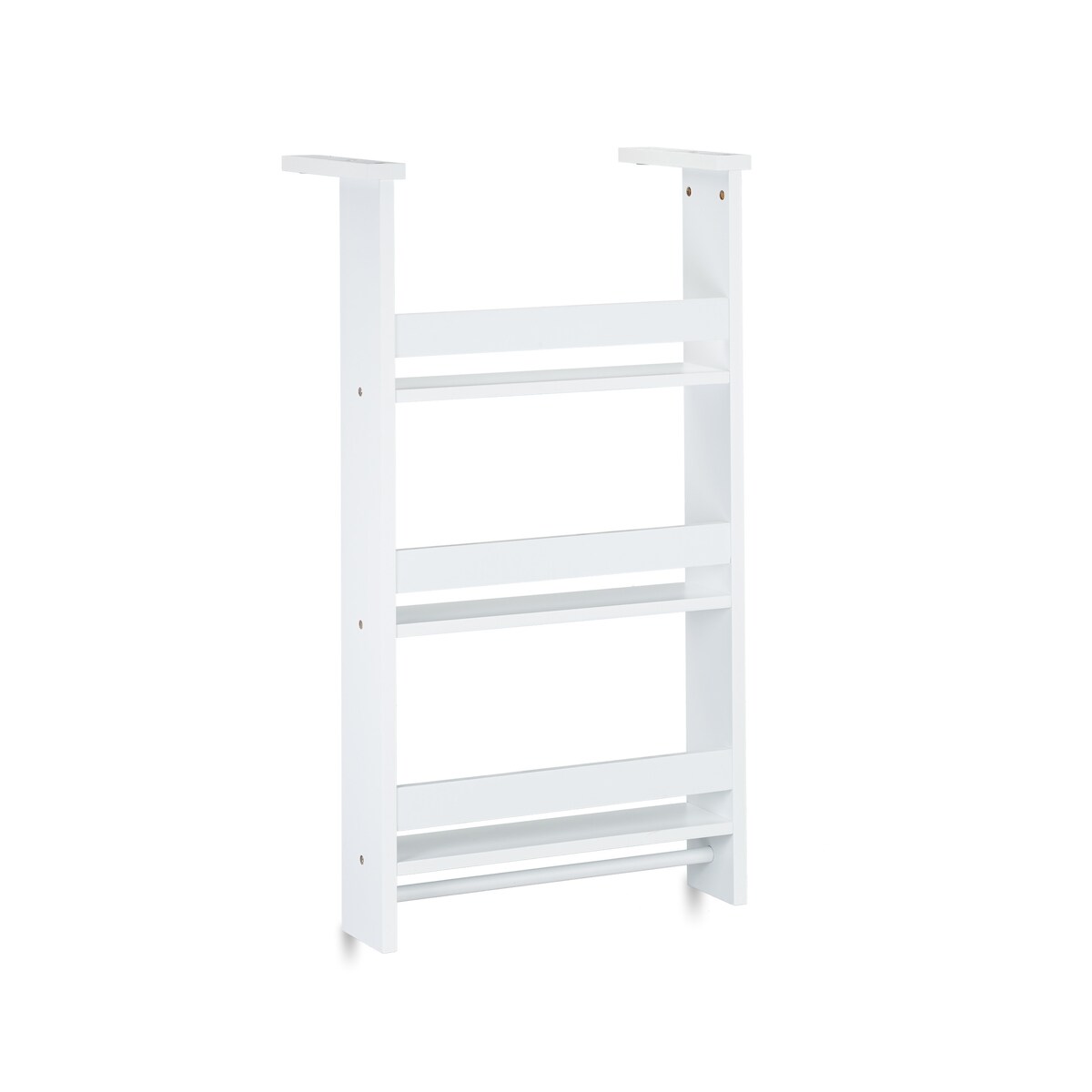 Relaxdays Hängeregal für Kühlschrank, Aufbewahrung von Gewürzen, mit Küchenreling & 5 Haken, MDF, HBT: 74x42x20 cm, weiß Image