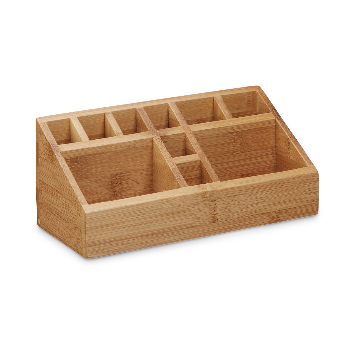 Relaxdays Schreibtischorganizer Bambus, Stifteköcher, 10 Fächer, natürliche Maserung, HxBxT: 10 x 23 x 10 cm, natur Image