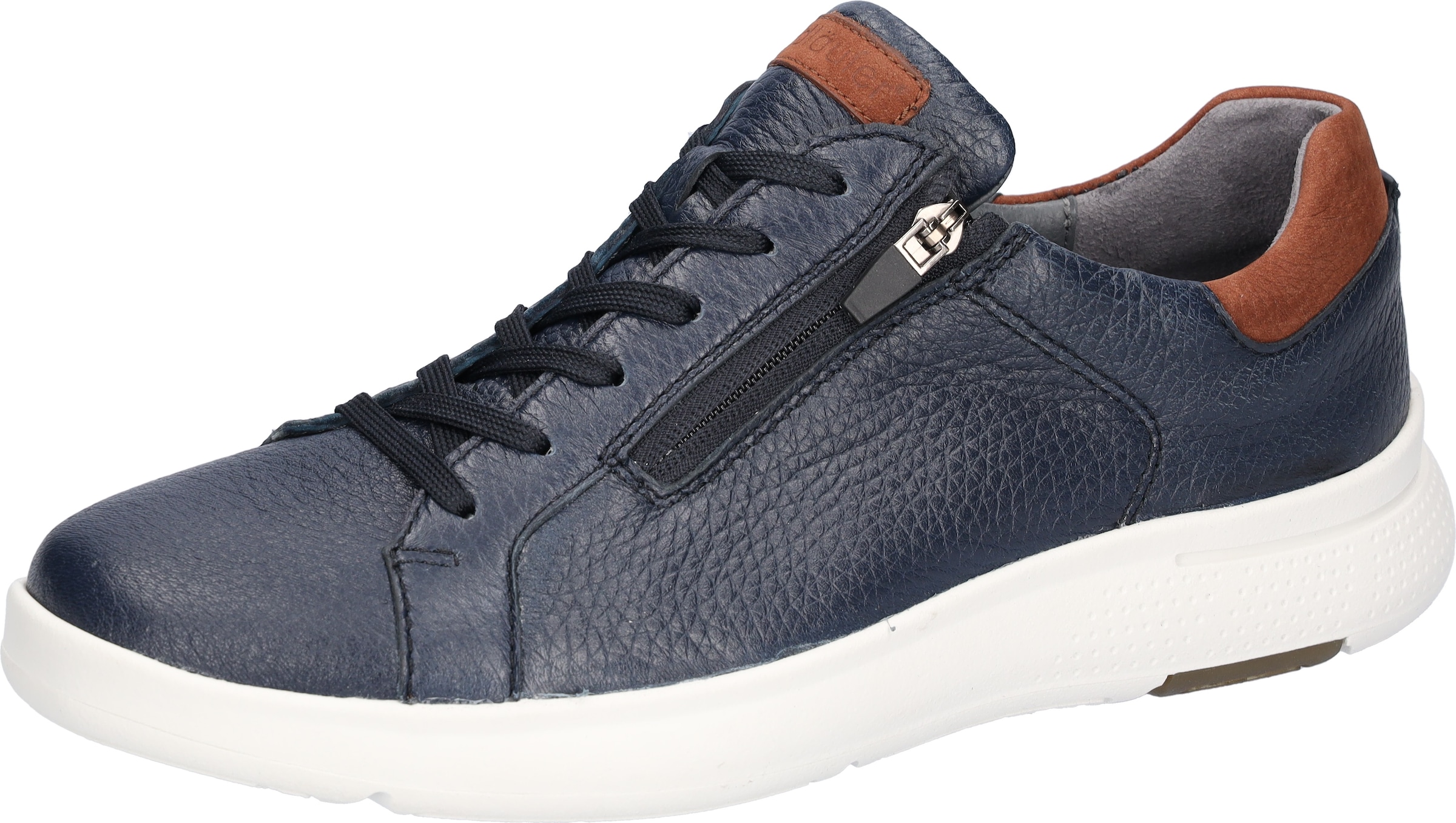 Sneaker WALDLÄUFER "HEIKO", Herren, Gr. 6,5 (40), dunkelblau, cognac, Nappaleder, Nubukleder, unifarben mit Farbeinsatz, Schuhe, Freizeitschuh, Halbschuh, Bequemschuh in Komfortweite H (= sehr weit)