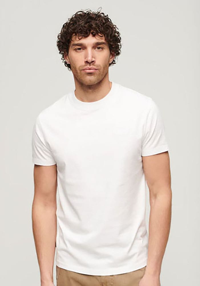 Rundhalsshirt SUPERDRY "Vintage Logo Emb Te", Herren, Gr. XXL (52), weiß (optic), Single Jersey, Obermaterial: 100% Baumwolle, unifarben, schmal hüftbedeckend, Rundhals, gerader Abschluss, Shirts Rundhalsshirt