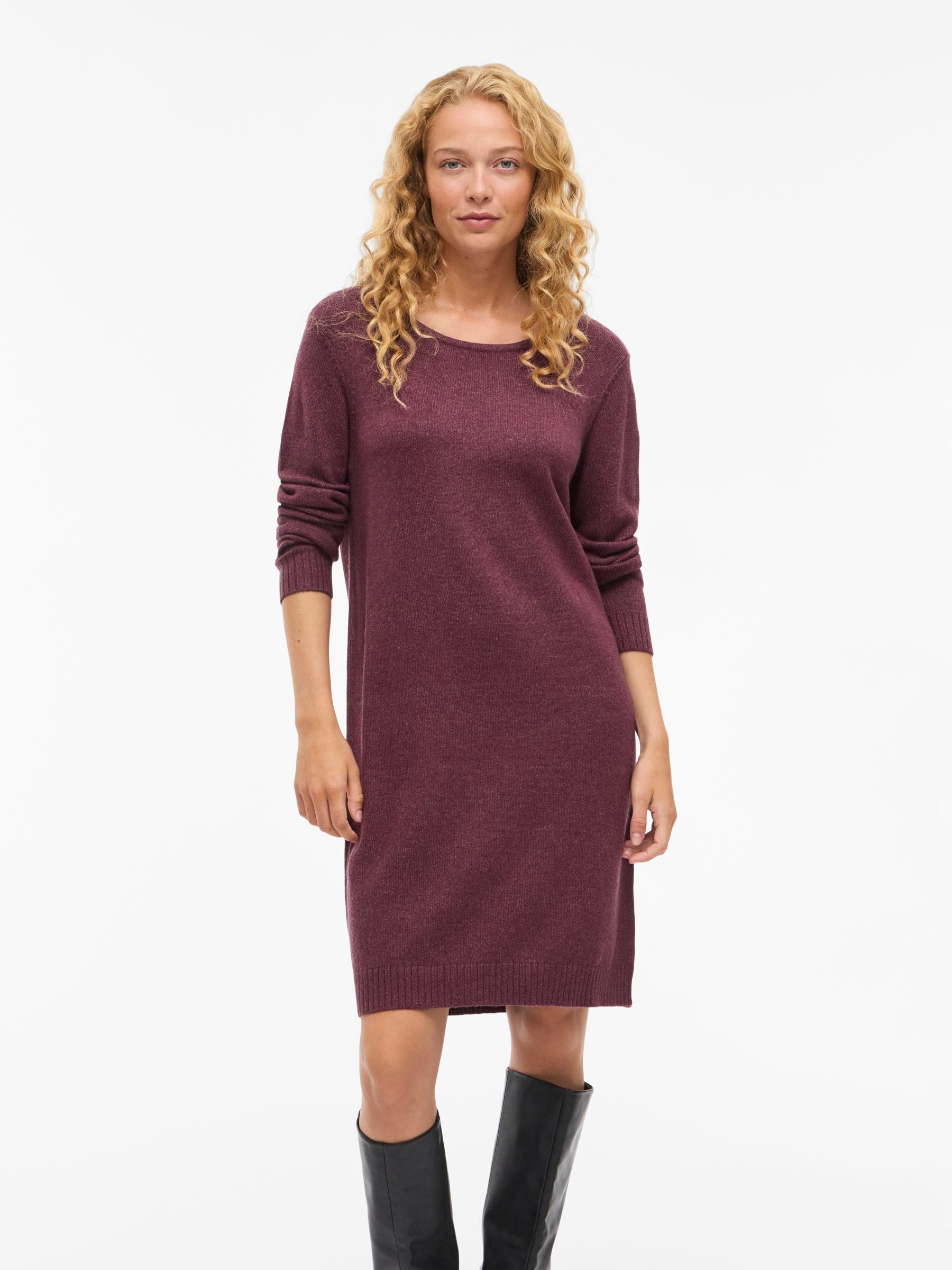 Strickkleid VILA "VIRIL L/S KNIT DRESS - NOOS", Damen, Gr. M, N-Gr, fig detail:schwarz melange, Feinstrick, Obermaterial: 50% Viskose, 27% Nylon, 23% Polyester, meliert, regular fit kniefrei, Rundhals, Rippstrickbündchen, Kleider Strickkleid