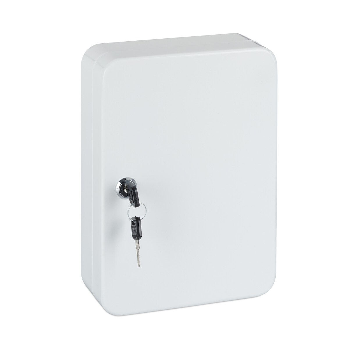 Relaxdays Schlüsselkasten Metall, abschließbar, 48 Haken, Schlüsselschrank inkl. Schlüsselanhänger, 25x18x7,5cm, weiß Image