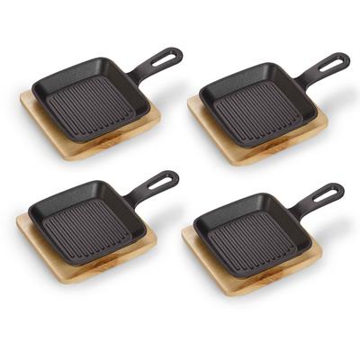 Servierpfanne ECHTWERK "4x Quadratische Servierschale mit Grillstreifen", schwarz (schwarz,braun), B:13,6cm H:2,2cm L:22,2cm Ø:13,6cm, Pfannen, inkl. dekorativem Servierbrett, bereits eingebrannt Image