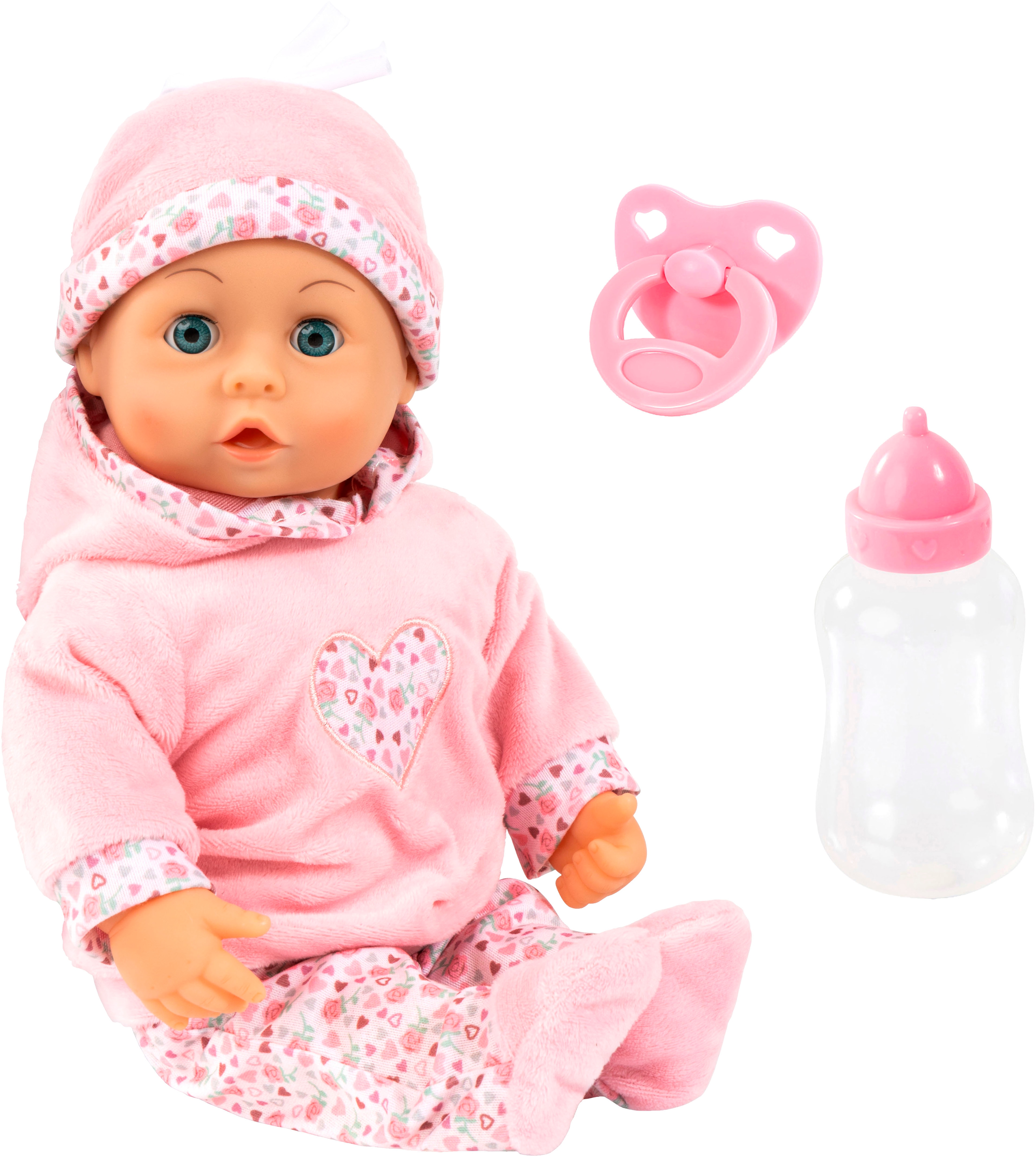 Babypuppe BAYER "First Words Baby, 38 cm, rosa", rosa, Puppen, Baby, mit Schlafaugen und Babygeräuschen