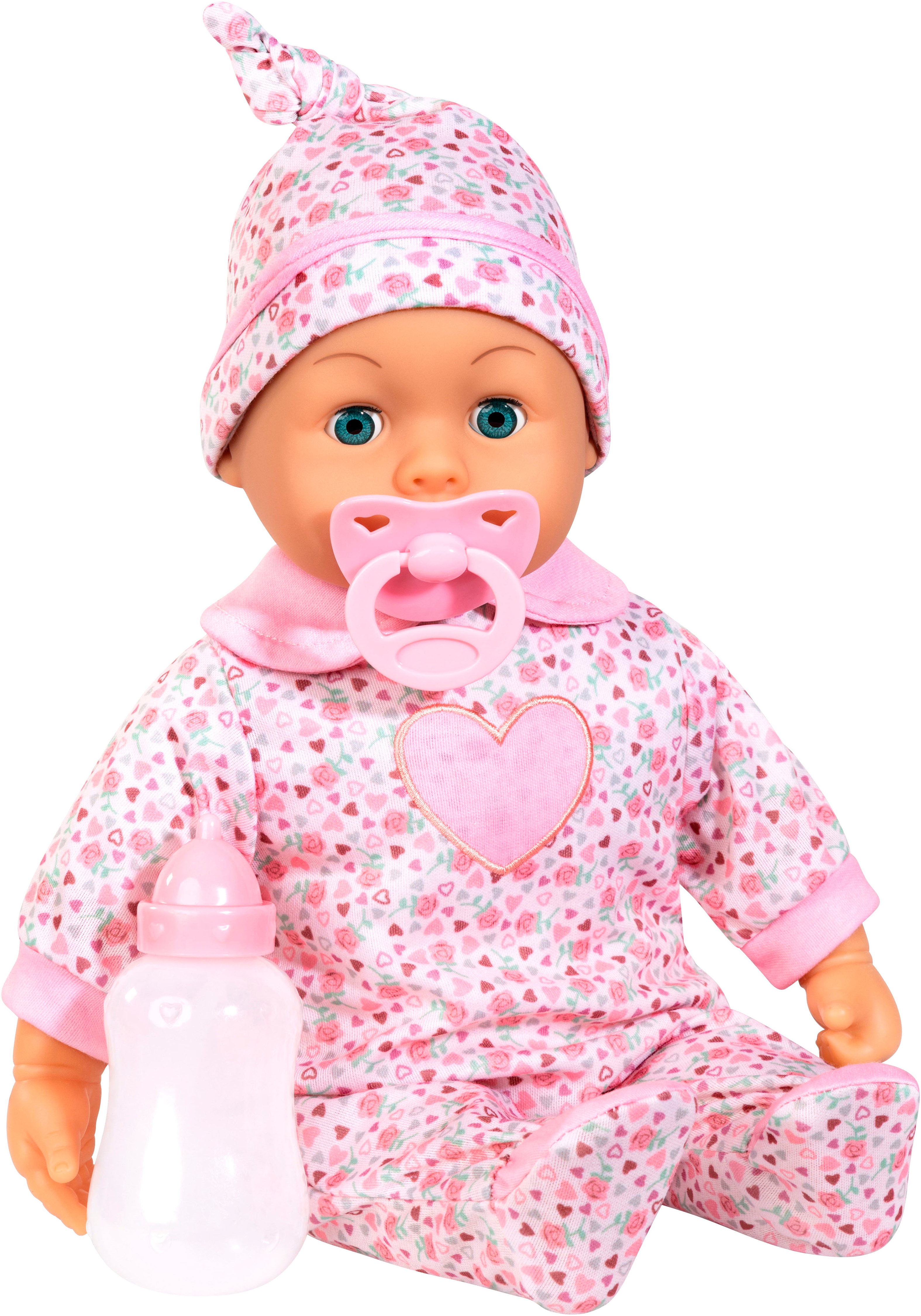 Babypuppe BAYER "First Words Baby, 38 cm, Herzen rosa", herzen rosa, Puppen, Kinder, mit Schlafaugen und Babygeräuschen Image
