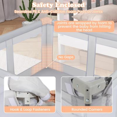 Large Baby Playpen BPA-Free Foldable Toddlers Safety Fence Play Yard with Zipper Gate-S - Multi
