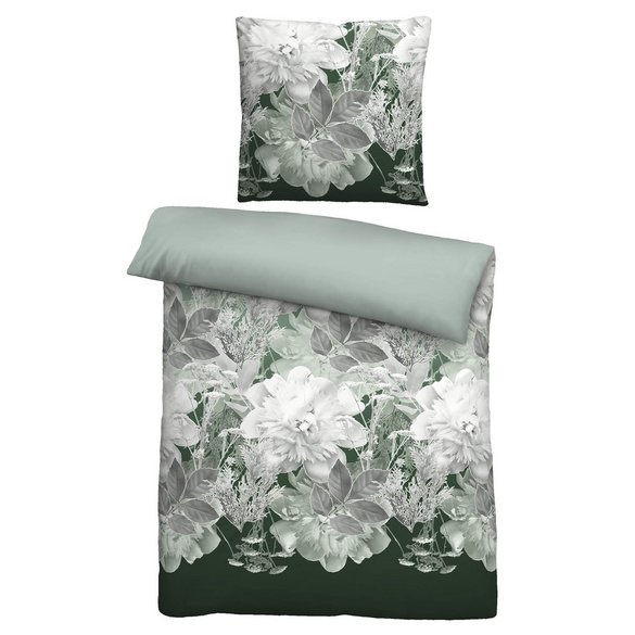 Castell Thermo-Fleece Bettwäsche Blume groß tanne, 1x 135x200 cm + 1x 80x80 cm Image